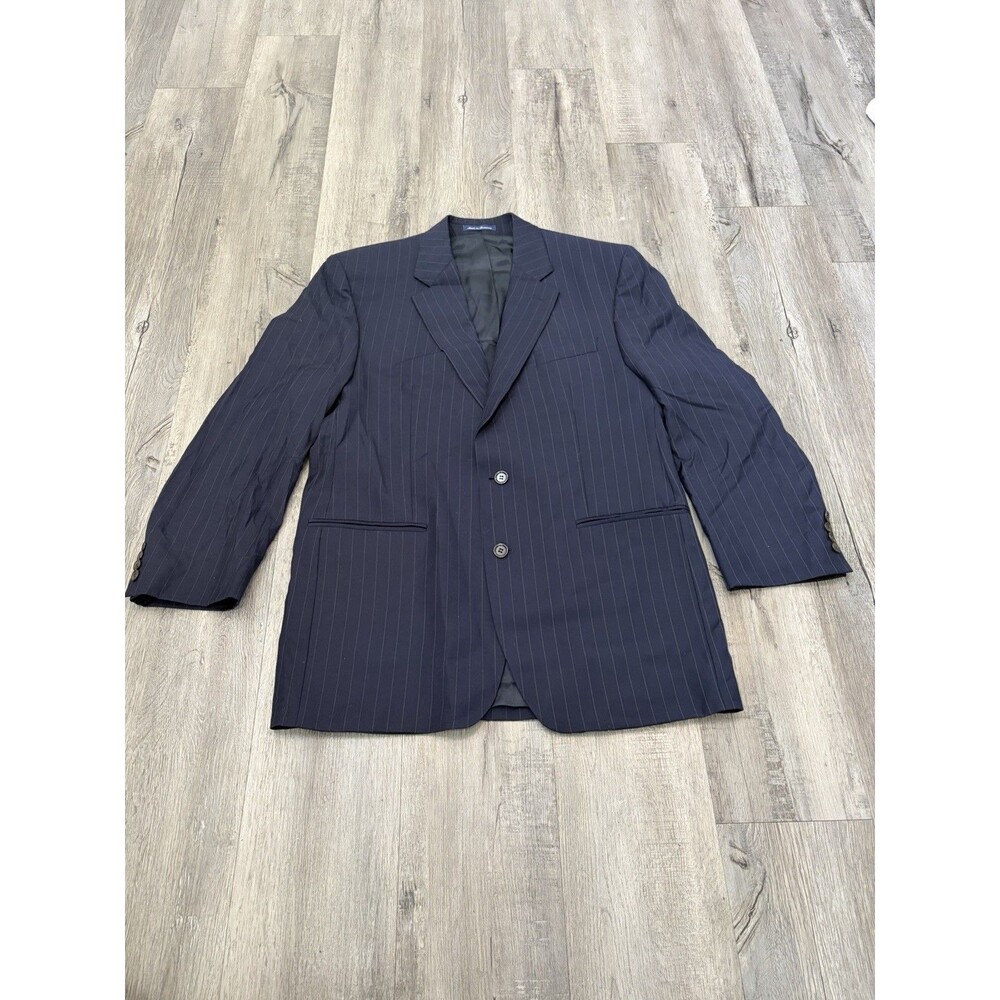 Ralph Ralph Lauren 100% Wool Navy Beige Pinstripe Blazer Sport Coat Size 44 L